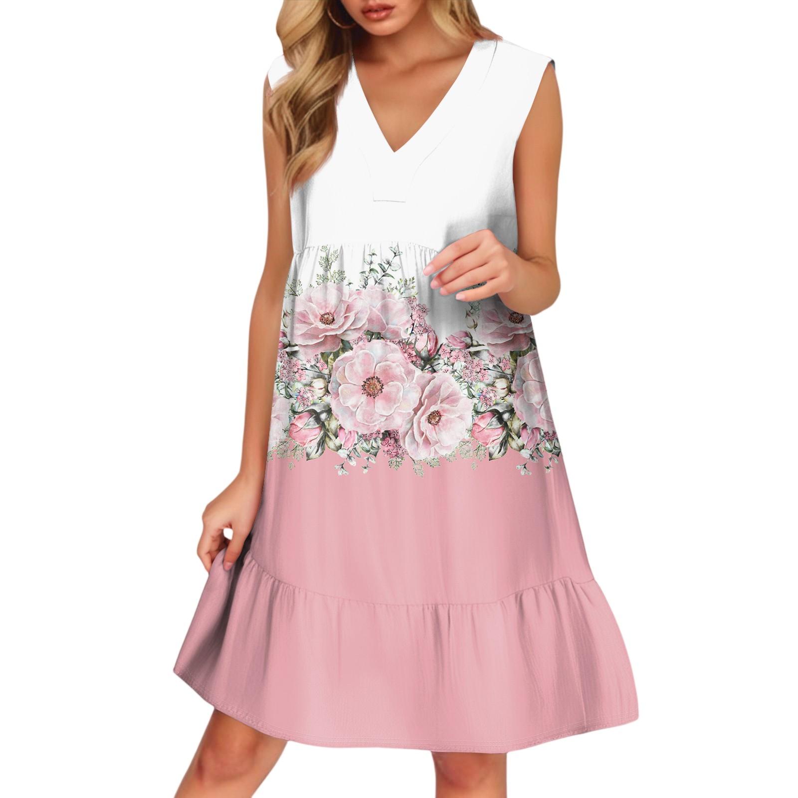 

Женский повседневный модный дышащий жилет с V-образным вырезом и карманами, цветочное праздничное платье M розовый