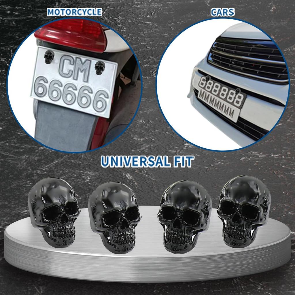 Skull License Plate Screw Fasteners Decorative Cool Funny License Plate Bolts License Plate Frame Kit 4 Pcs Aluminum Alloy Universal Fit Most Cars