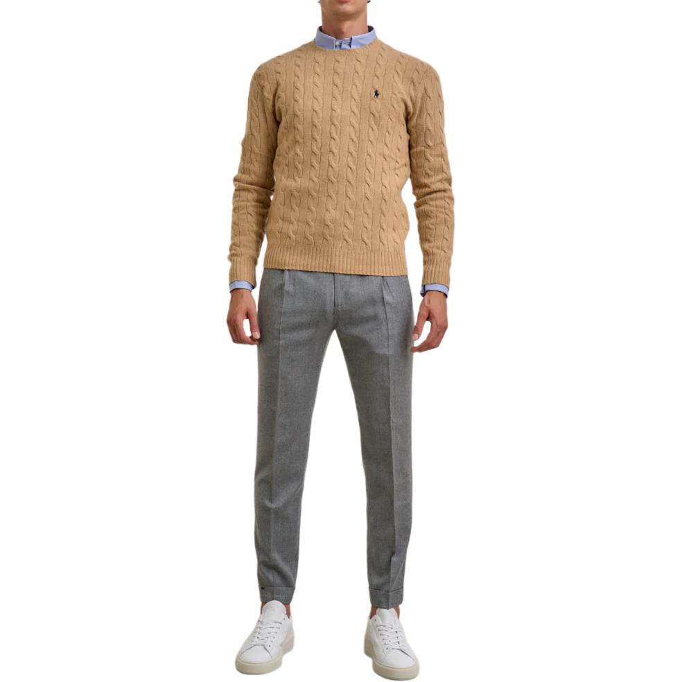 Polo Ralph Lauren Solid Color Long Sleeve Small Pony Embroidered Cable Knit Sweater Men sweater Brown 710876762009