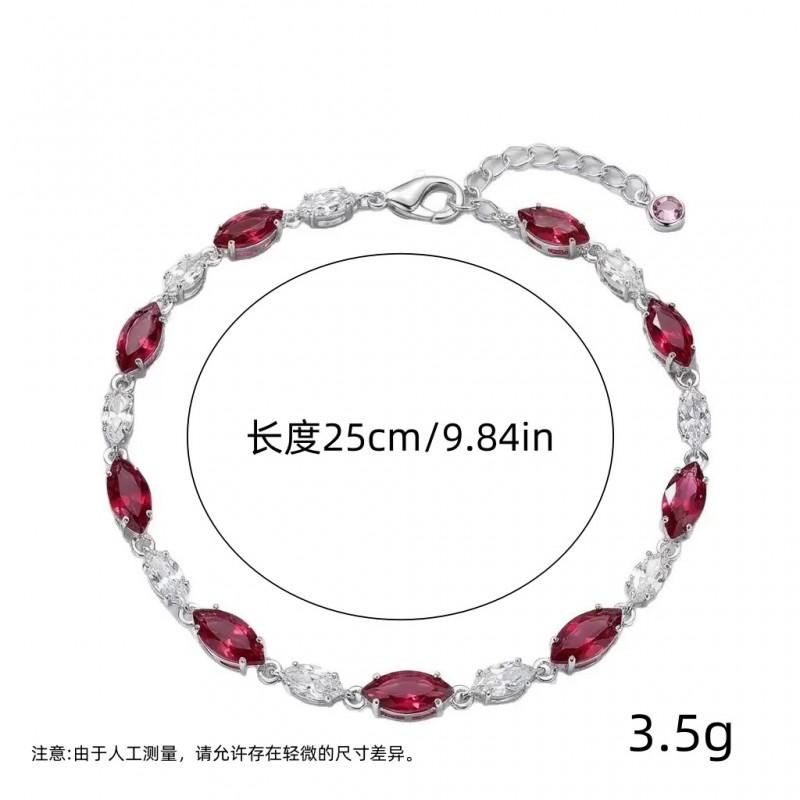 Geometric Rhinestone Crystal Bracelet Women - Plated Copper Red White 2026 Fashion Accessory Red White