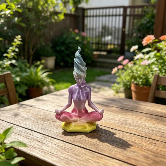 Meditierende Göttinnenstatue 3D-gedruckte sitzende Naturgöttin Skulptur Spirituelle Figur für Haus Zimmer Garten Dekoration