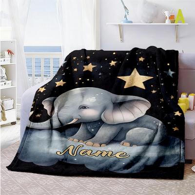Elephant Personalized Name Blanket Multi-purpose Personalized Blanket Soft & Cozy for Picnics Chair Office Bedding for All Occasions