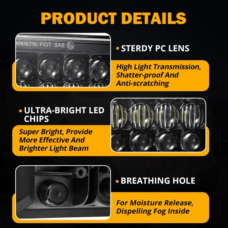 4x6 Inch Rectangular LED Headlights High/Low Beam with DRL Turn Signal Light for Freightliner Ford Probe Chevrolet Truck