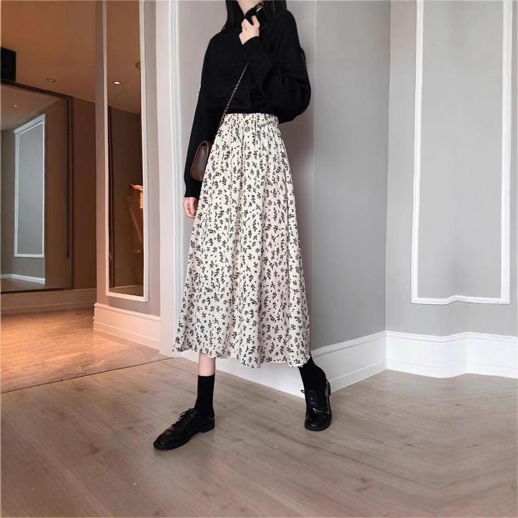 Women's 2024 Floral Print A-Line Midi Skirt - High Waist, Slimming, Hip-Hiding, Fashionable Summer Style