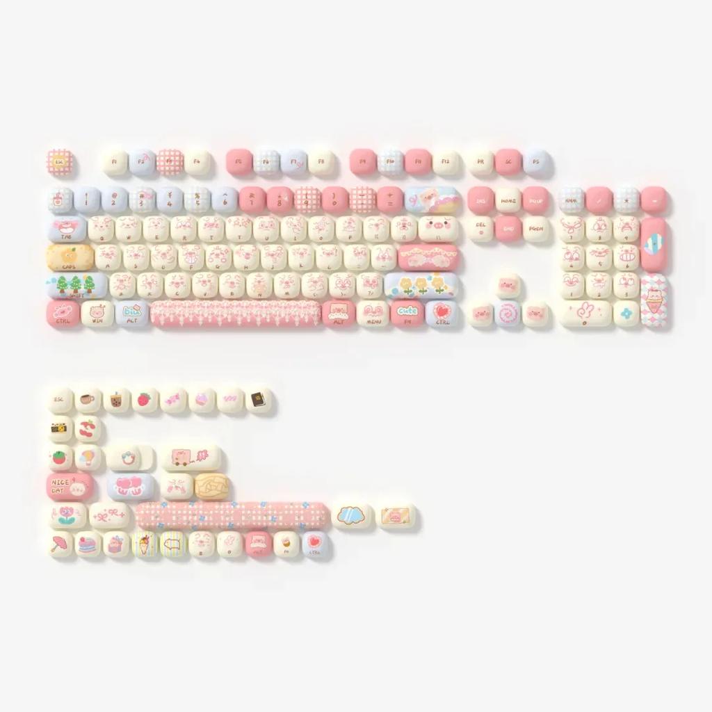 Cute Round Pig Party Keycap 2024 New MOG Height PBT Material Mushroom Shaped 139keys Alice Layout Keycap 6.25/7U Space Key