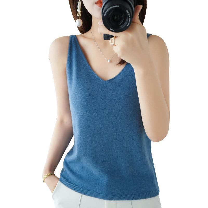 2024 Spring/Summer Women's V-Neck Knit Camisole: Slim, Sleeveless, Versatile Base Layer