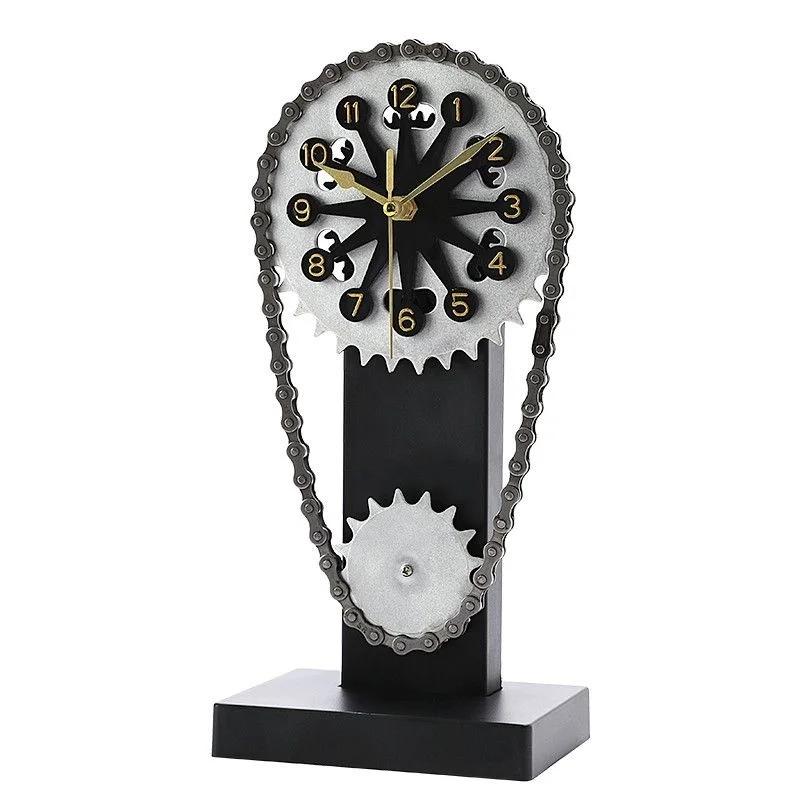 

European Creative Clock Decoration Desk Clock Vintage Clock Crafts Ornaments Chain Gear Home Decor