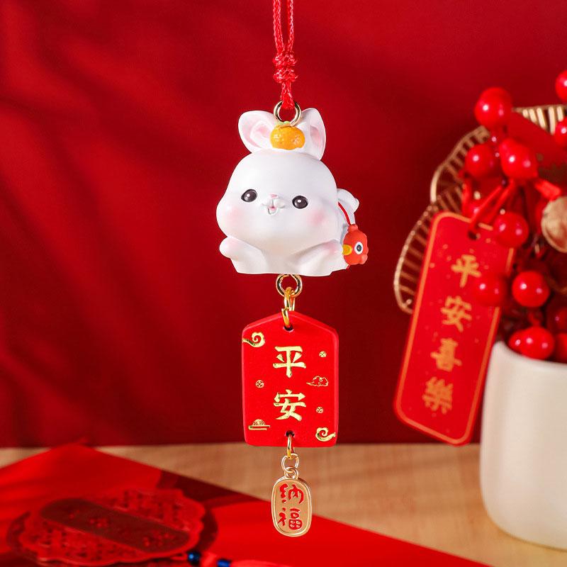2024 New Year Rabbit Car Pendant Car Mirror Cute Rabbit Decoration Ornament Hanging Valentine's Day Gift Automotive Interior