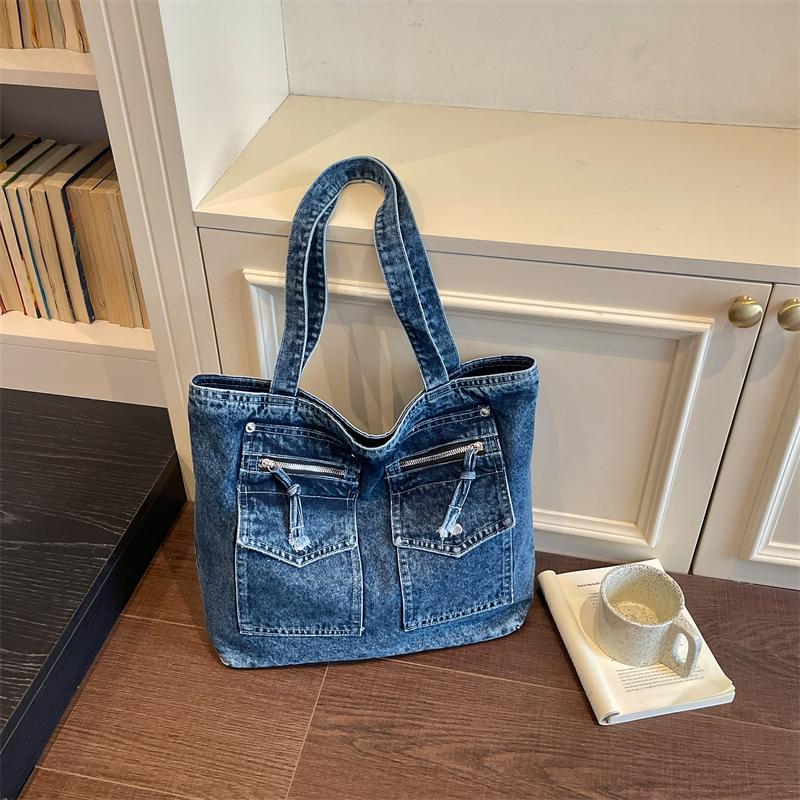 Large Capacity Denim Bag Women's Tote Bag Vintage Shoulder Crossbody Bag