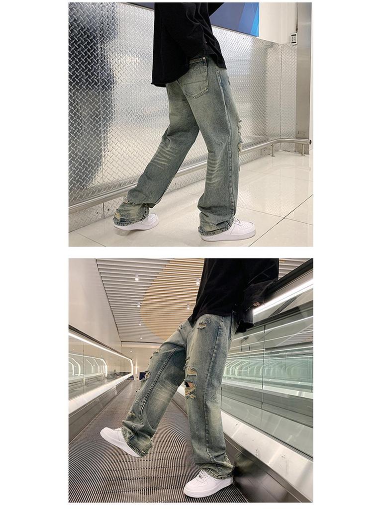 Summer Street Retro Ripped Washed Straight-Leg Jeans for Men and Women