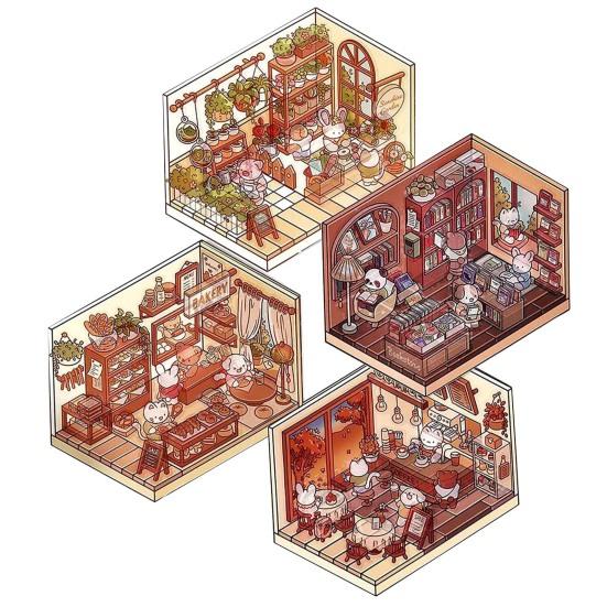 DIY 3D Aufkleber Set Relief Stress Wiederverwendbare Szene Aufkleber mit Pinzette Supermarkt Kaffee