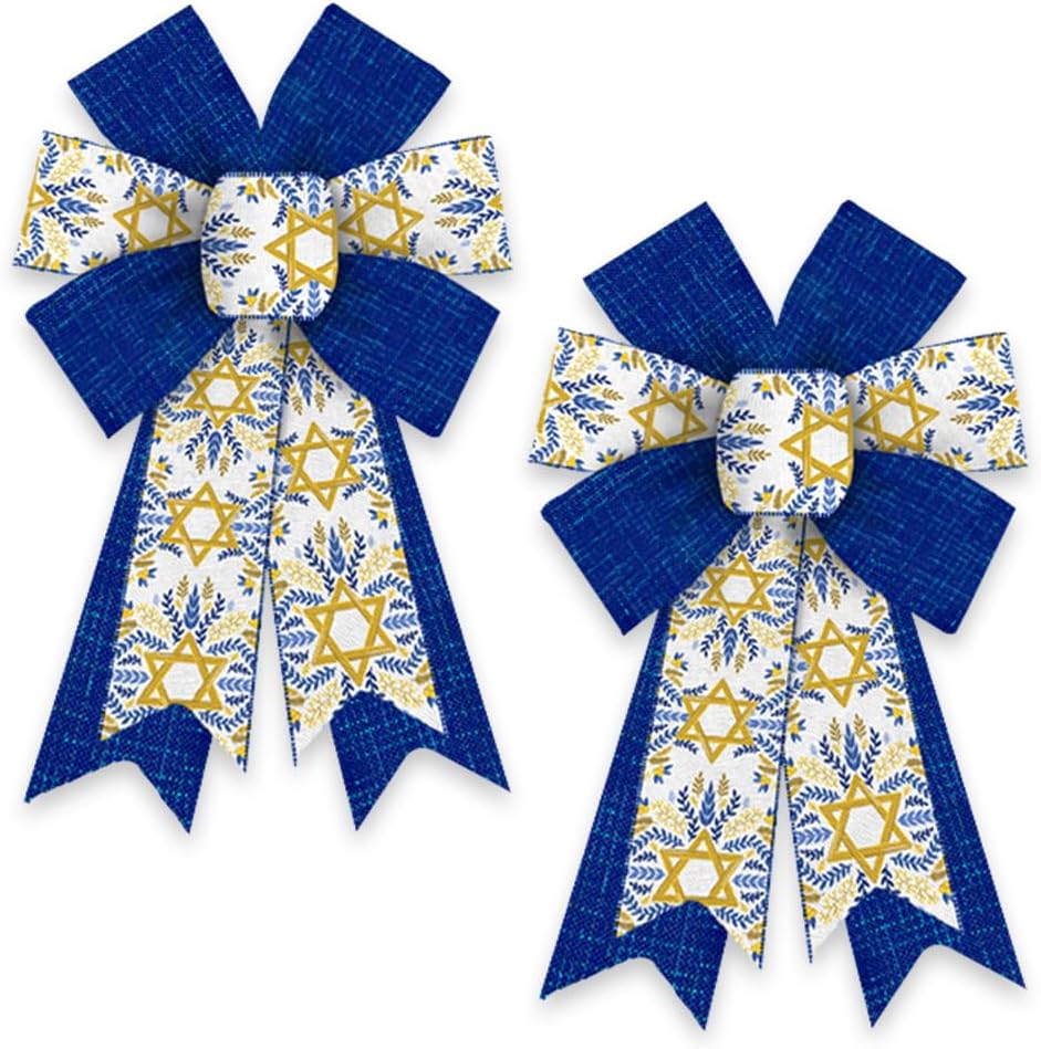 

2 PCS Hanukkah Wreath Bows Chanukah Star of David Royal Blue Ribbon Bows for Je Chanukah New Year Party Indoor Outdoor Decor 12.99 x 8.46 in королевский синий