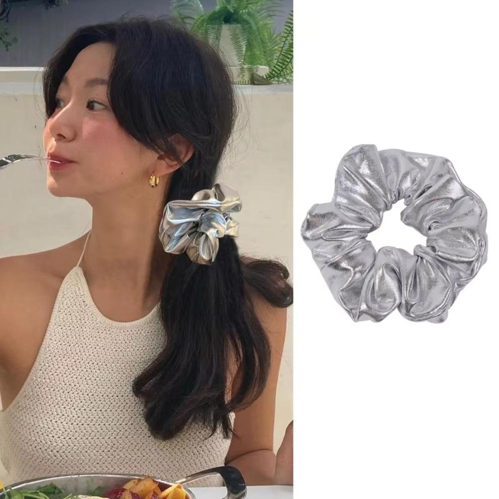 Silver Color Scrunchies Medium Size Elastic Hair Band Simple Hair Band Headwear