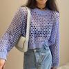 Y2K Harajuku Hollow Out Knit Pullovers Crewneck Autumn Vintage Solid Color Tops Fashion Retro Smock Sweater