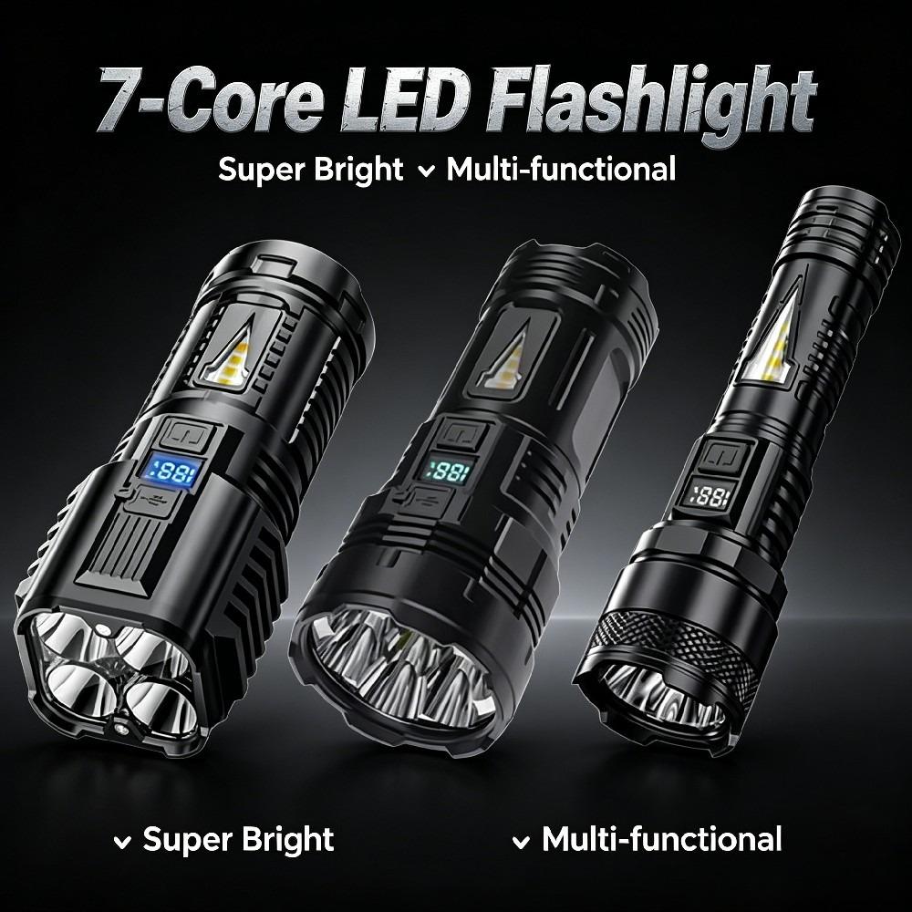 7 LED High-power LED Strong Light Flashlight 18650 USB C Rechargeable with Side Light Multifunctional Outdoor Hiking Camping Light