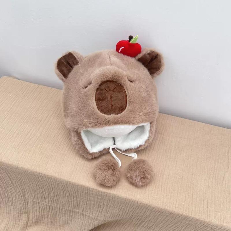 

Детские шапки зимние милые и милые шапки-капибары с плюшевыми ушками, утолщенные, непродуваемые, шапки-пуловеры для мальчиков и девочек