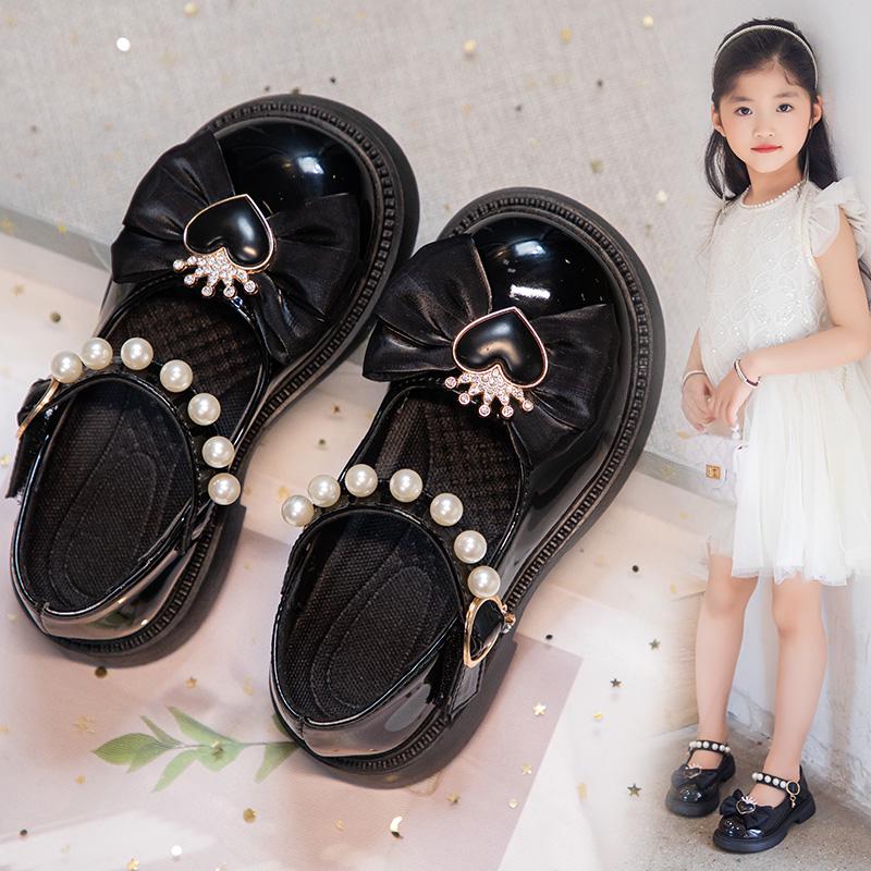 Girls' Black Patent Leather Princess Shoes - Spring/Summer 2025 British Style Performance Footwear
