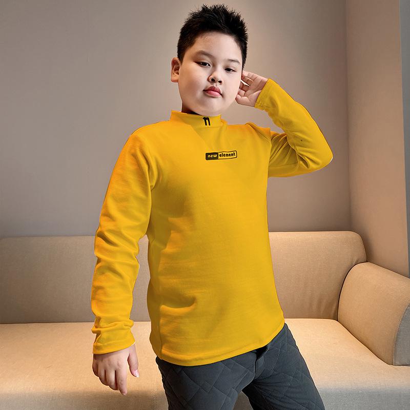 Plus Size Kids Long Sleeve T-Shirt for Boys & Girls - Thick Cotton Autumn/Winter Base Layer with Half-High Collar for Older Children.