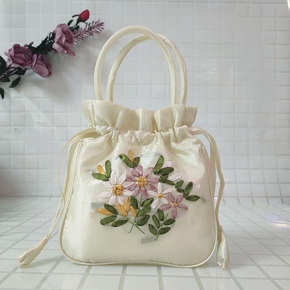 Leaf Hanfu Drawstrings Bag Ethnic Style Small Purse Wallet Retro Embroidery Flower Handbag Daily