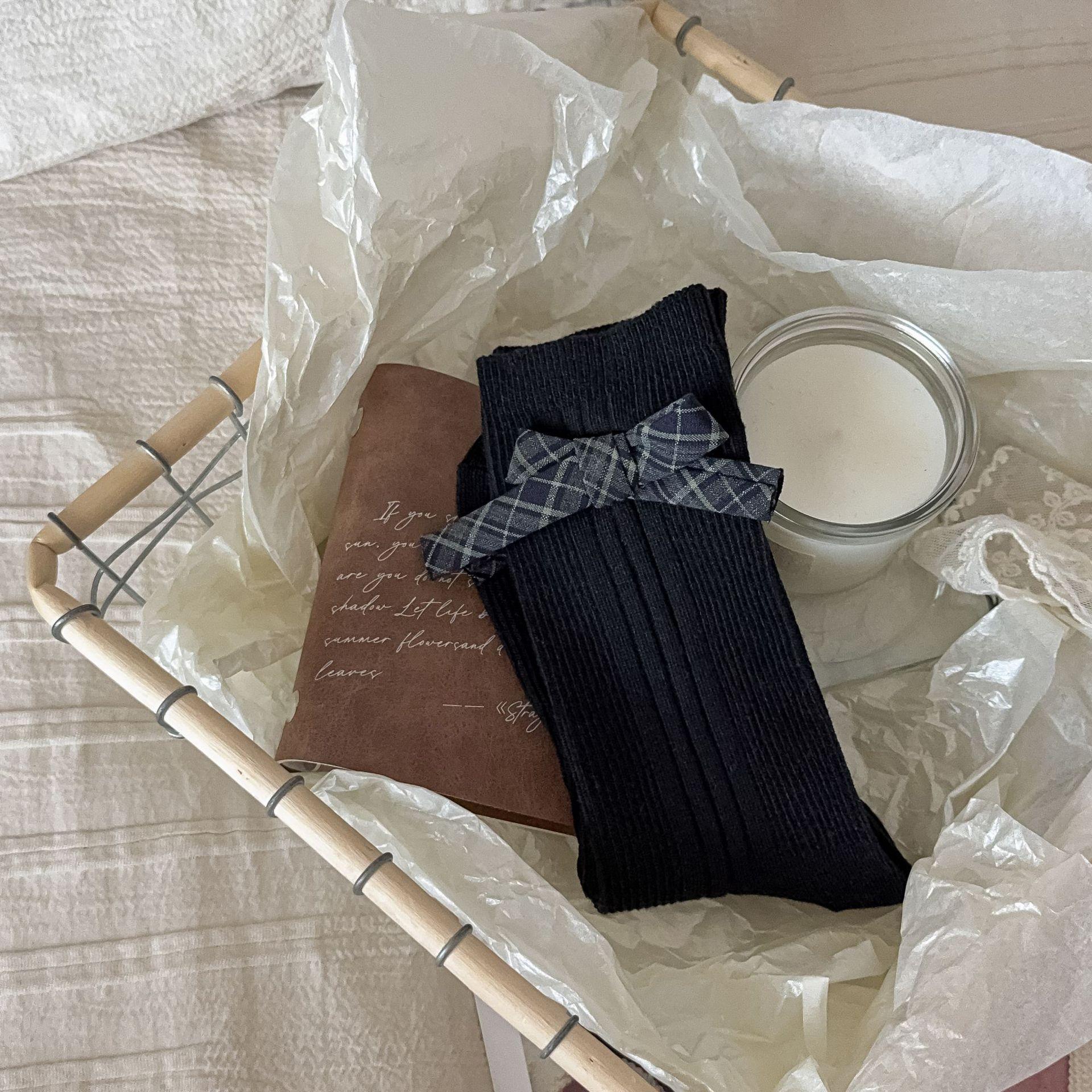 

Женские весенне-осенние повседневные однотонные клетчатые носки-гольфы с бантом 1 pair чёрный