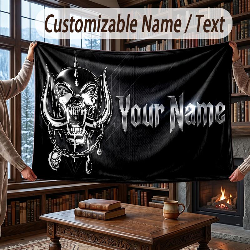 Custom Name Flannel Throw Blanket Motorhead Pattern Warm Home Decoration