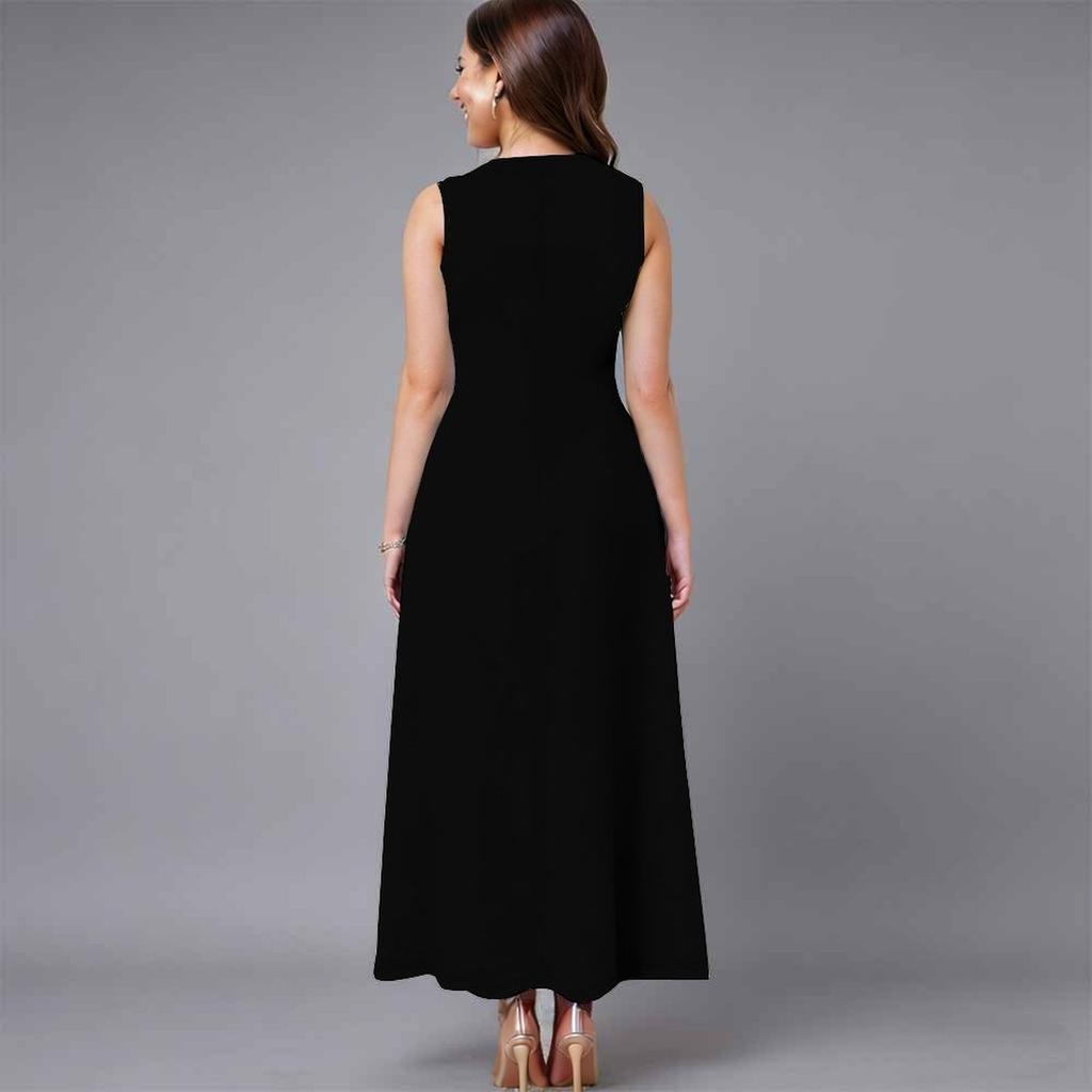 Plus Size Women Sleeveless Crew Neck Dress Romantic Bouquet Floral Flowy Calf Length Dress