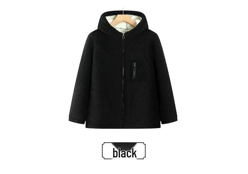 2025 Winter Stylish Versatile Hooded Lambswool Jacket – Warm, Loose-Fitting Cotton Coat