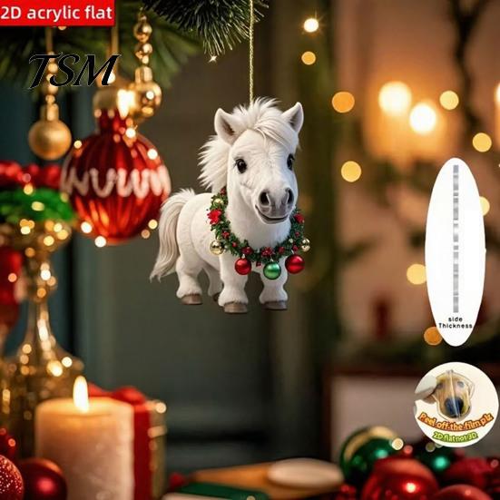 Fade-resistant Christmas Decorations Pony Ornament 2D Acrylic Hanging Decor for Car White Horse Design And Tree Cute Holiday Gift Kids Ornaments