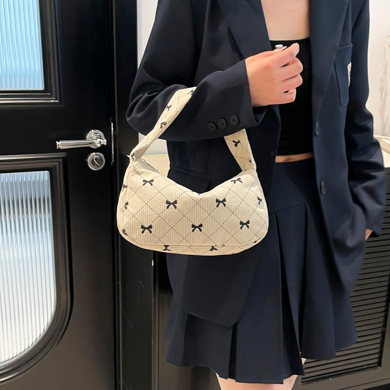 Corduroy fashion printed hand satchel women s new autumn armpit bag simple fashion shoulder bag