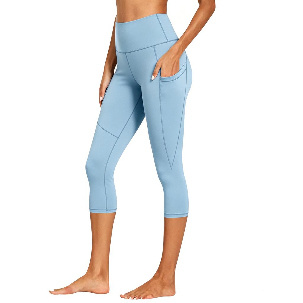 High Waist Capri Leggings with Side Pockets for Women Stretchy Tummy Control Yoga Pants Athletic Wear