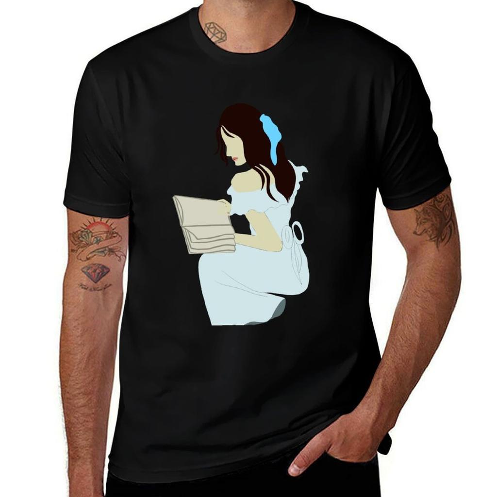 Abstract Faceless Girl Reading Tshirt Work Short Sleeve Cotton Top