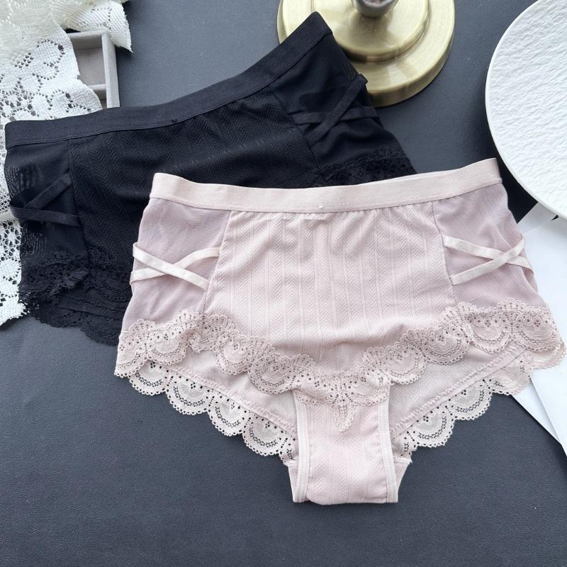 Women's Spring and Summer Sexy Ice Screen Lace Side Mid Waist Underwear