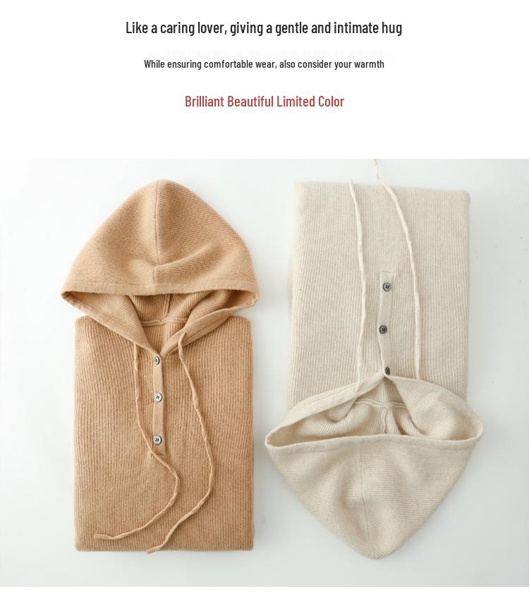 Women's Cashmere Hooded Knit Sweater - Autumn/Winter Collection, Loose Fit, Short Pullover Hoodie.