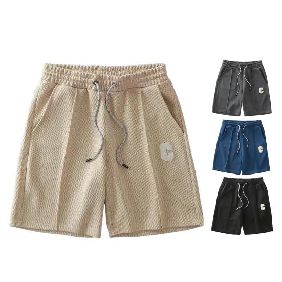 Men Shorts with Waist Drawstring Design Solid Color Loose Fit Quick-Drying Sport Shorts Knee-Length Straight Pants