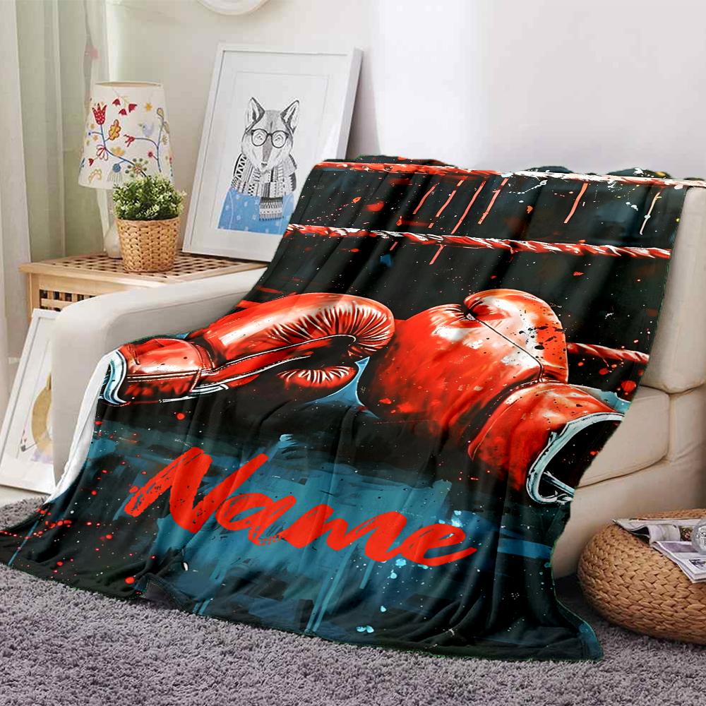 Custom Name boxing Theme Printed Blanket - Perfect for Couch, Bed, Travel & Outdoor Use | Machine Washable, Cozy & Durable.