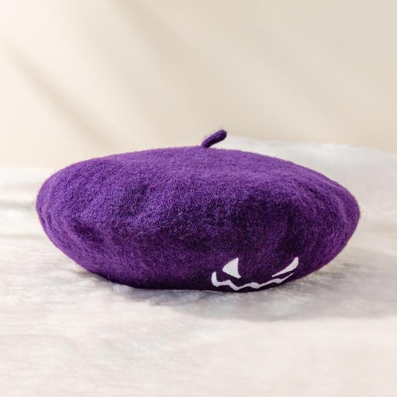 Embroidered Halloween Beret for Adults and Teens, Soft Fabric Hat for Party Dressing, Photos, and Fall Wear Style