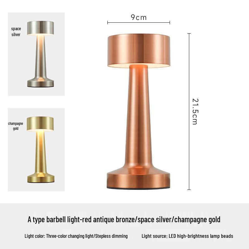 Retro Metal Barbell Desk Lamp - Touch-Control, Dimmable, Three-Color Light for Creative Spaces