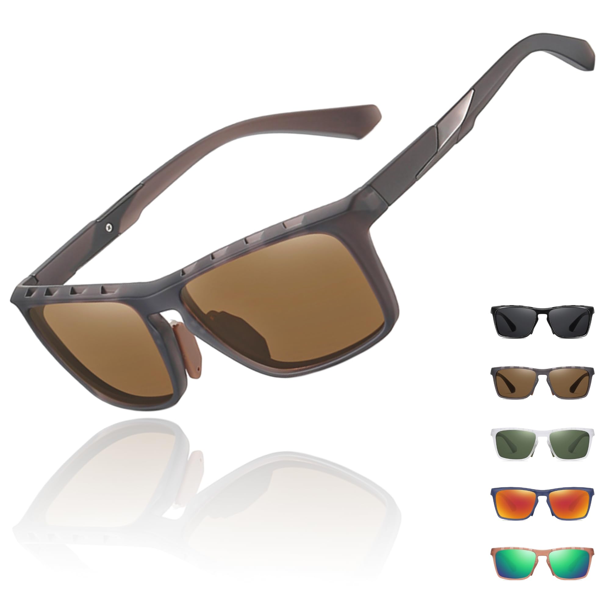 

M2Ma Men s Sports Sunglasses, Amazon Exclusive Brand, TAC Polarized Lenses, UV Protection, Ventilated Frame, Durable TR90 Lens, with Strap (Brown)