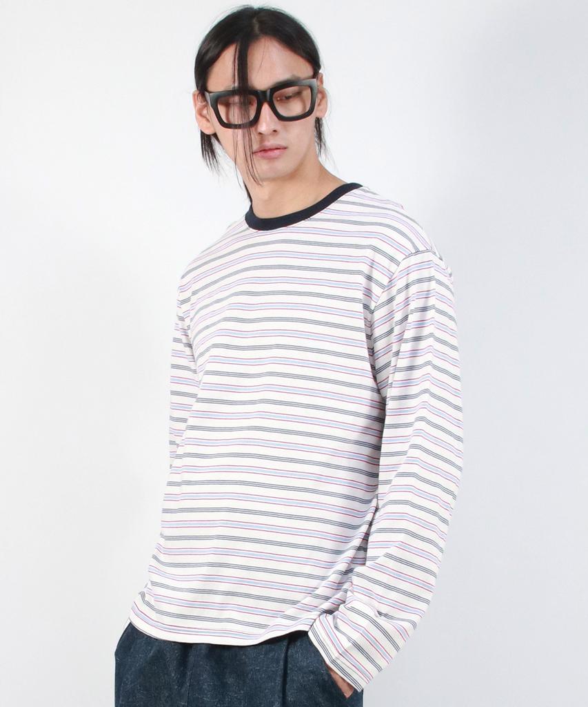 Deumakeu M Multi Stripe Long Sleeve Tee - White