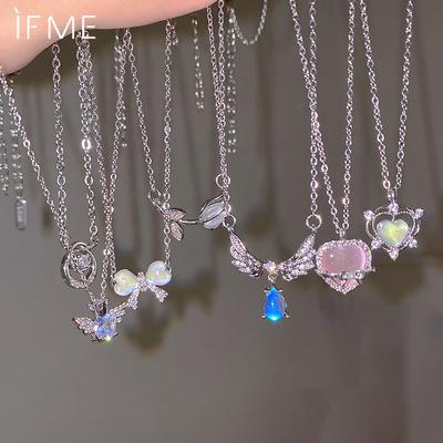 Y2K Crystal Bow Angel Wings Náhrdelník s přívěskem srdce pro ženy Sweet Cool Girl Řetízek klíční kosti Trendy estetické doplňky šperků