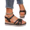 New cross-buckle rhinestone women's hemp rope muffin thick-soled square head sandals