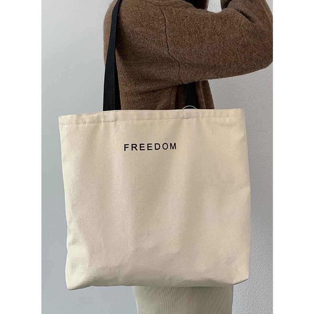 Letter Canvas Bag, Women's Shoulder, Japanese And Korean Style, Handbag, Large Capacity, Student Class Book Set