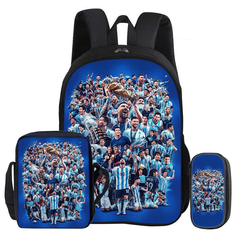Kids 3Pcs Set Backpack Football Star Rucksack Best Gift Student School Shoulder Bag Pencil Bags M-Messis Bookbag