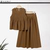 ZANZEA Women Summer Tank Tops and Long Skirts Casual Two Piece Suit Sets