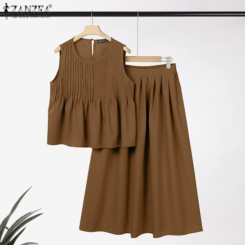 ZANZEA Women Summer Tank Tops and Long Skirts Casual Two Piece Suit Sets