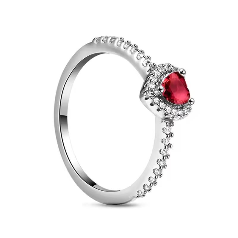 New 925 Sterling Silver Red Heart Stone Size 6 7 8 9 Love Ring Fine Rings Wedding Valentine's Day Fashion Jewelry for Women Gift