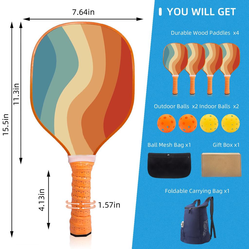 Nine-layer Poplar Wood Pickleball Paddle - Lightweight, Durable Outdoor Sports Racket