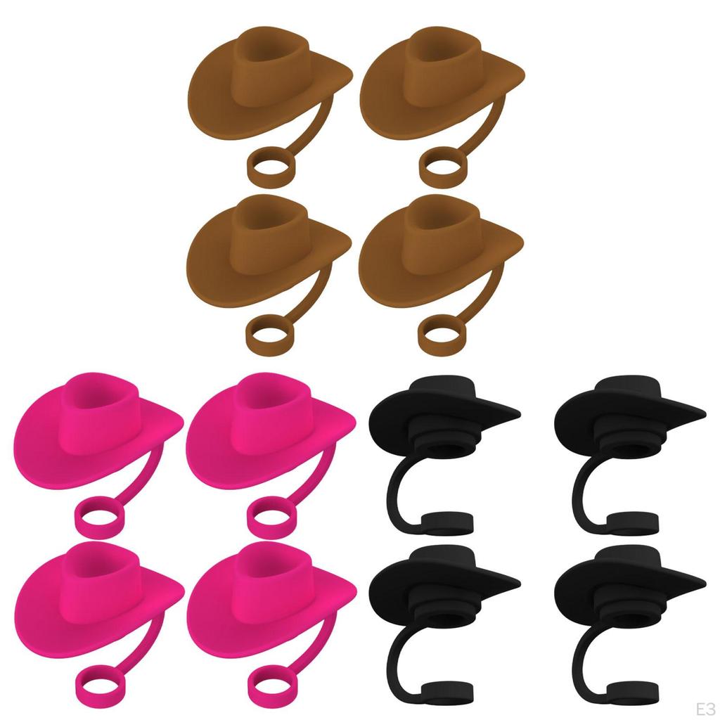 4 Pieces Straw Covers Cap Cowboy Hat Shaped Silicone Dust Plug for Camping