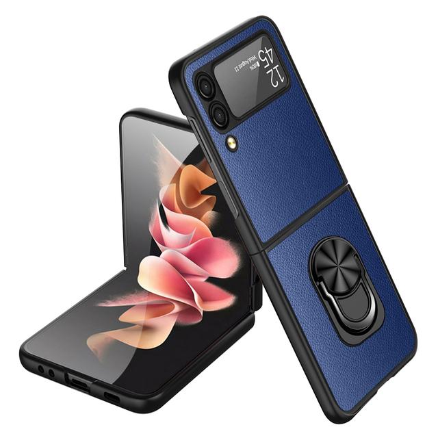 Comfortable Leather Finger Ring Case For Samsung Galaxy Z Flip 4 5g Flip4 Flip3 Flip 3 Shockproof Kickstand Cover Funda