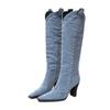 Winter New Square Toe Denim High Heel Fashion Boots 2025 Thick Heel Western Knight Boots for Women